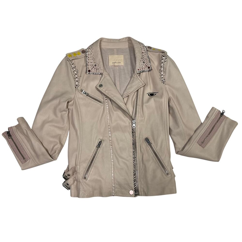 Rebecca Taylor Soft Pink Lamb Leather Biker Jacket - Size 6 - Custom Paint